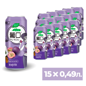 Напиток сокосодержащий, негазированный, вкус Маракуйя, т.м. Пукоу (Pukou), 490 мл